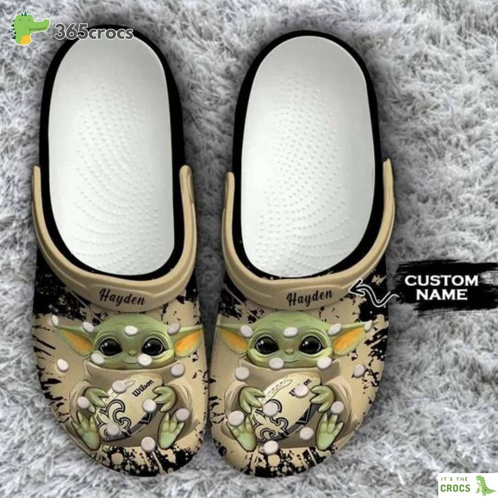 Baby Yoda New Orleans Saints Custom Name Crocs Clog Shoes