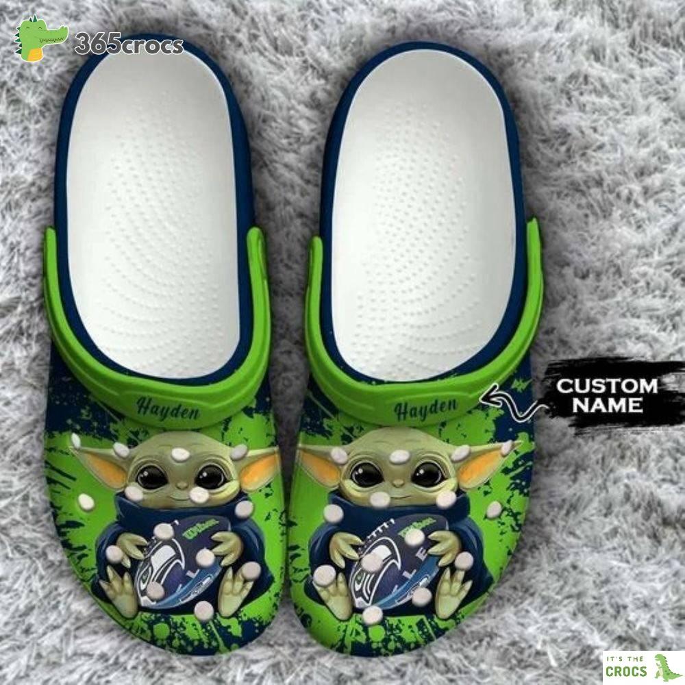 Baby Yoda Seattle Seahawks Custom Name Crocs Clog Shoes