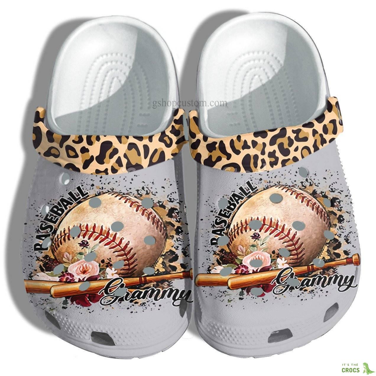Baseball Grammy Leopard Skin Flower Crocs Shoes For Mother Day – Baseball Grandma Shoes Croc Clogs Customize Name