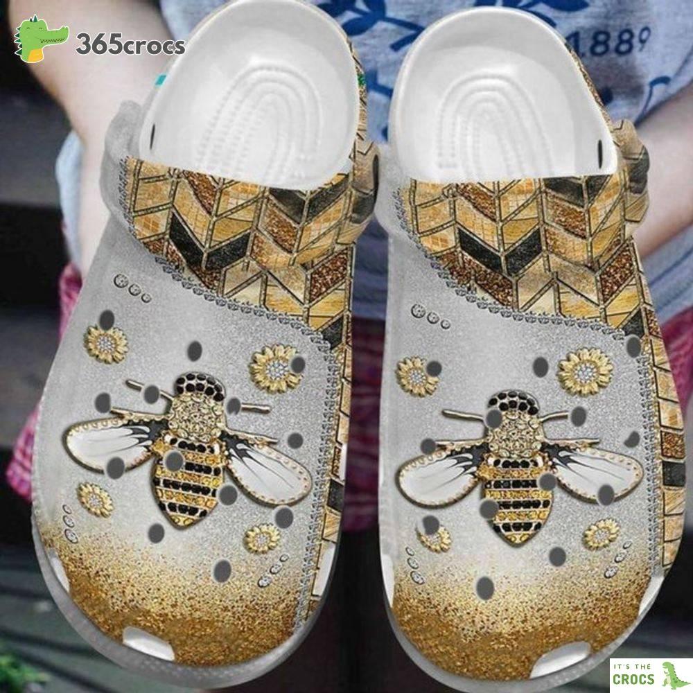 Bee Bee Happy Golden Bee Printed Art Valentines Day Crocs Clog Shoes