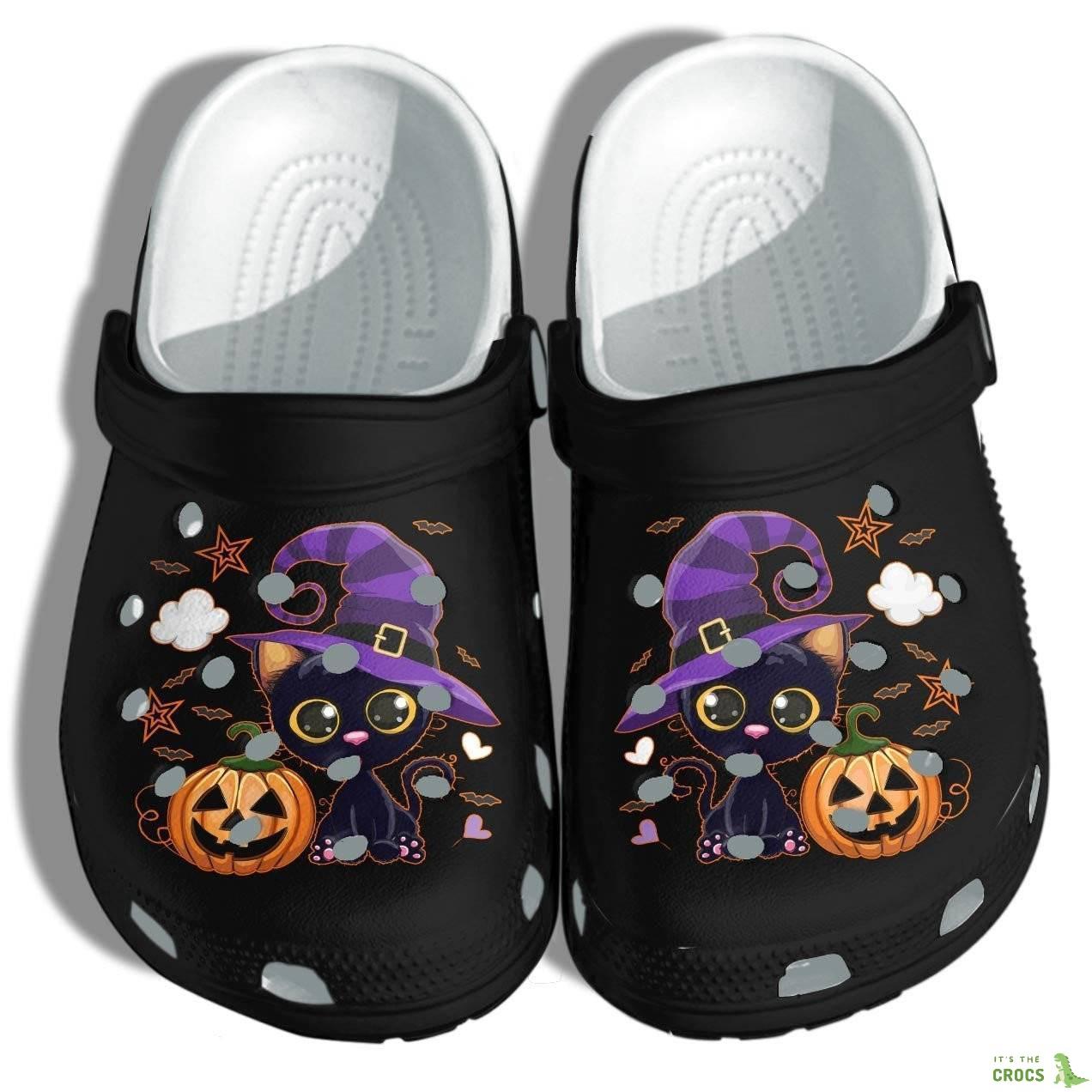 Black Cat And Pumpkin Halloween Crocs Shoes Clog Birthday Gift For Boy Girl