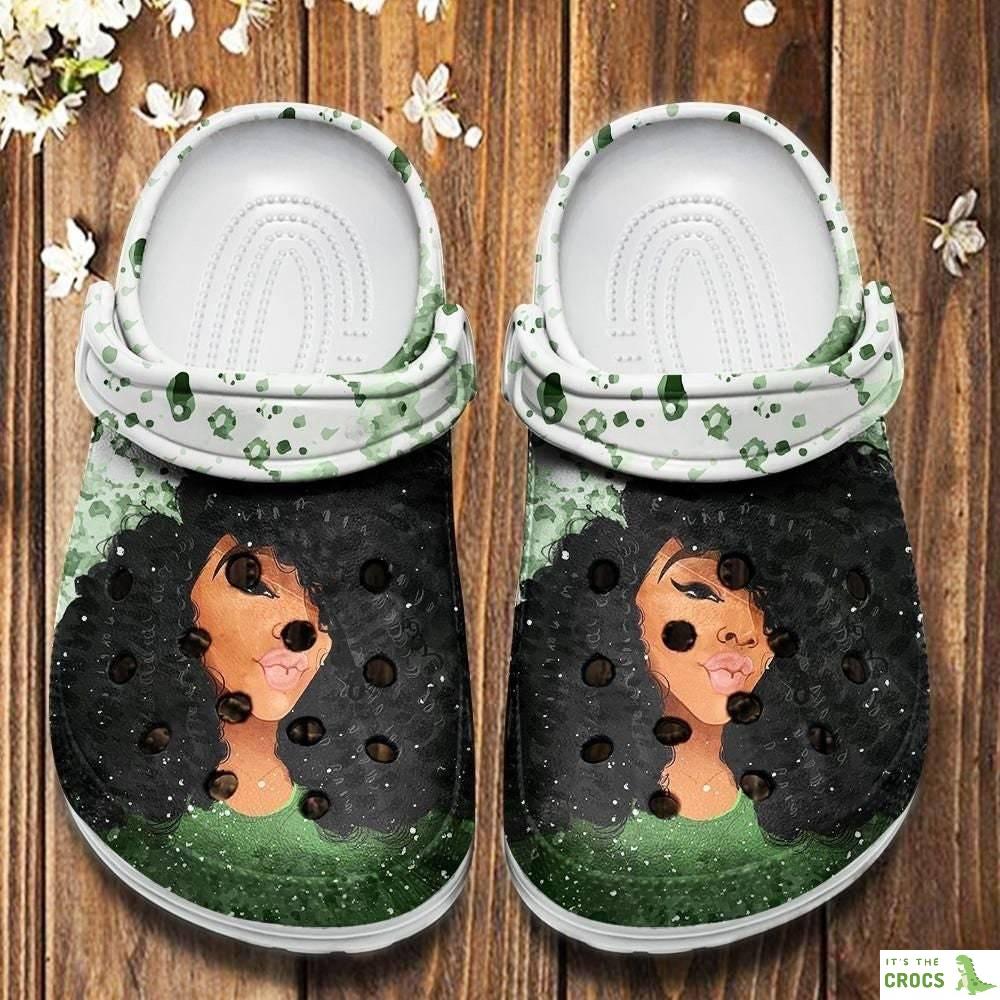 Black Curls Art Classic Clogs Shoes Shoes Clogs, Afro Curly Girl Custom Shoe Birthday Gift For Women Girl, Unisex Classic Clogs