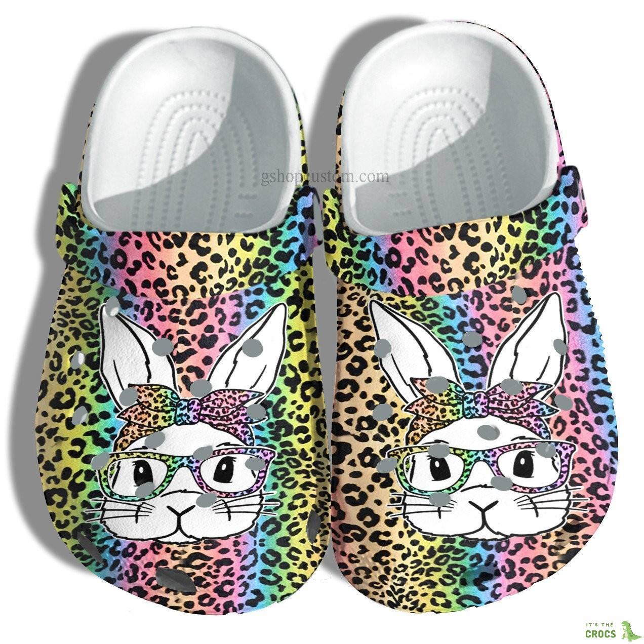 Bunny Easter Day Leopard Rainbow Color Crocs Shoes – Happy Easter Day Bunny Cute Crocs Shoes Croc Clogs