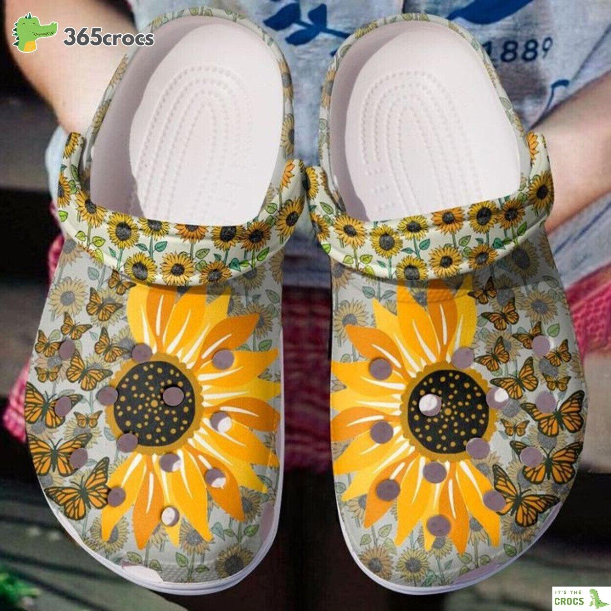 Butterflies In Sunflower Garden Clogs Shoes Gift For Birthday Christmas Thanksgiving