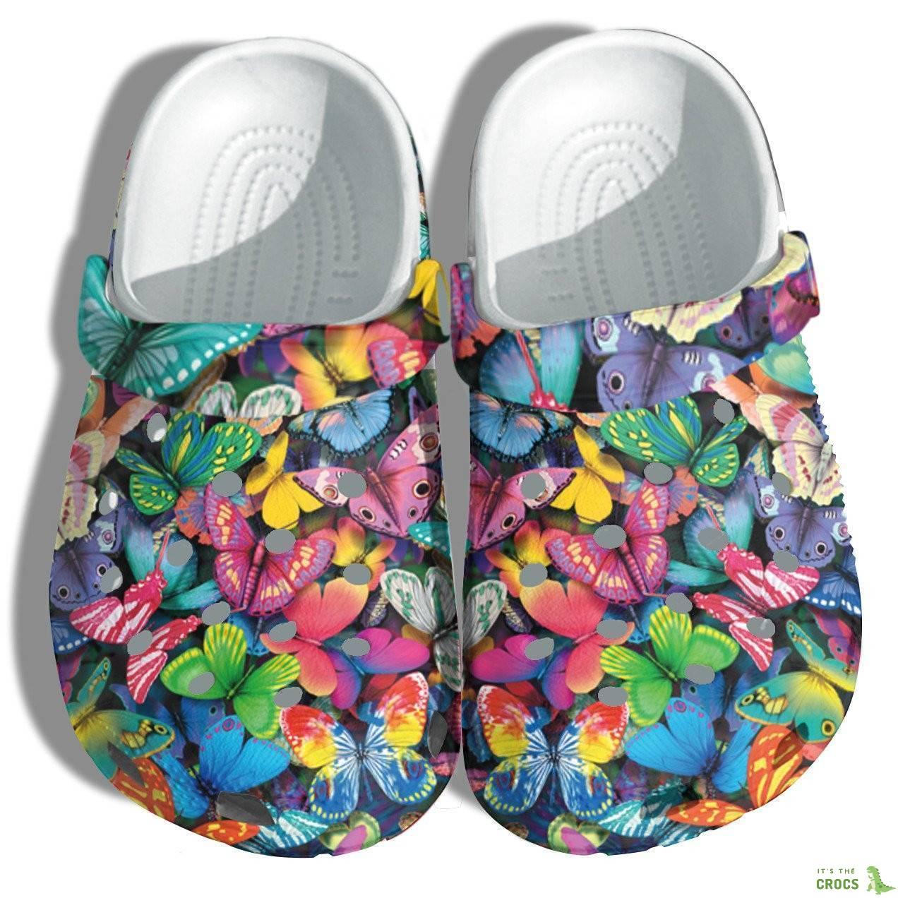 Butterflies Pattern Clogs Crocs Shoes Gifts For Birthday Thanksgiving
