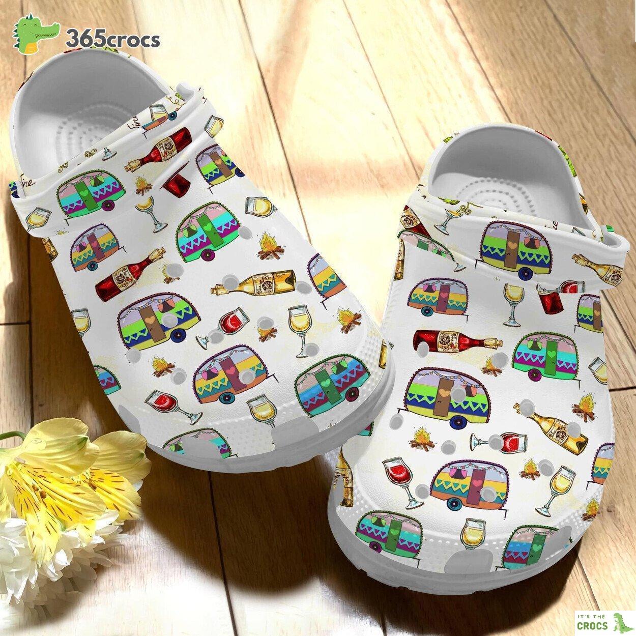 Camping And Wine Shoes My Favorite Crocbland Clog Gift For Birthday Thanksgiving