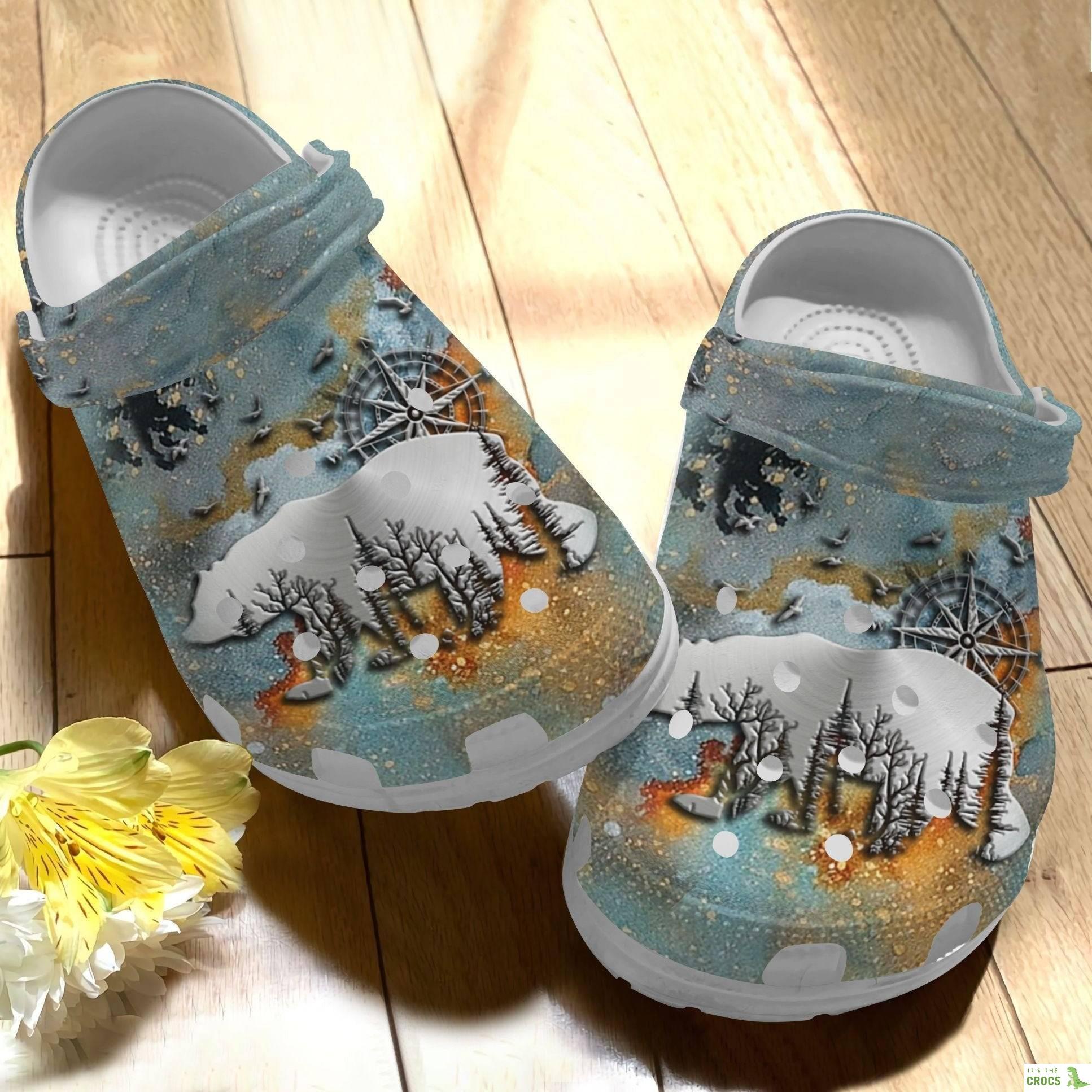 Camping Metal Pattern Shoes – Compass Crocs Clog Gift For Birthday
