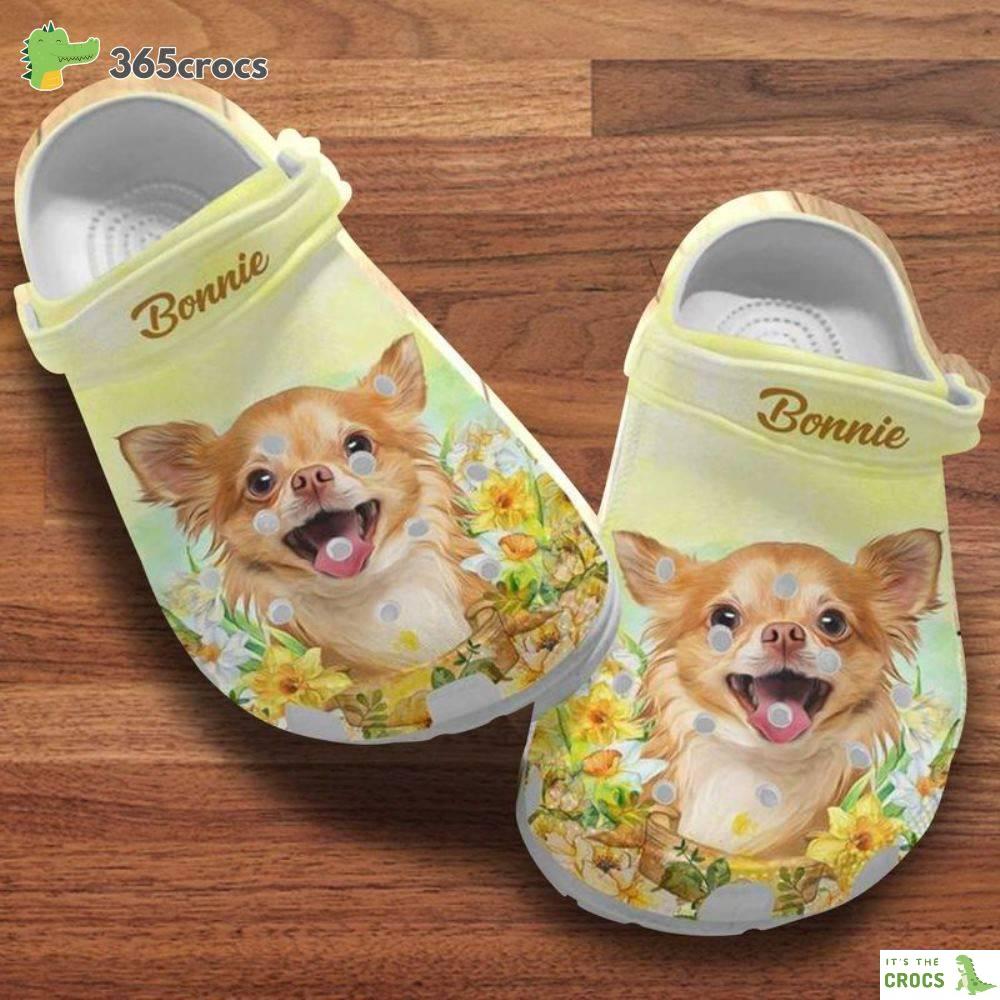 Chihuahua Puppy Yellow Flowers Dog’s Day Birthday Valentine’s Day For Chihuahua Mom Crocs Clog Shoes