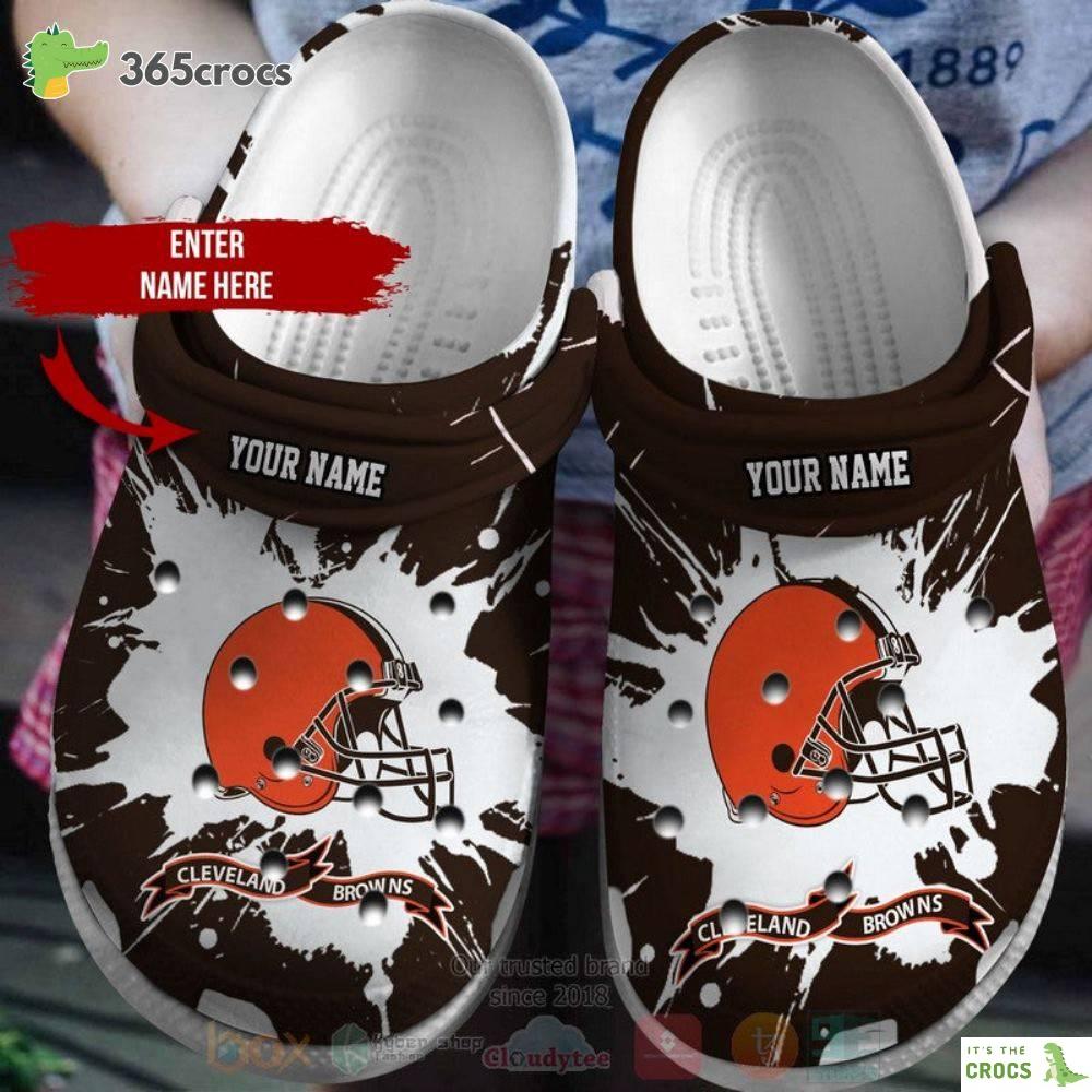 Cleveland Browns Nfl Custom Name Dark Brown-White Crocs Clog Shoes