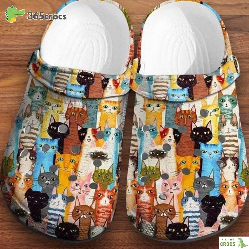 Colorful Kitten Cat Pattern Printed Slippers Cat Mom Cat Dad Gift Crocs Clog Shoes