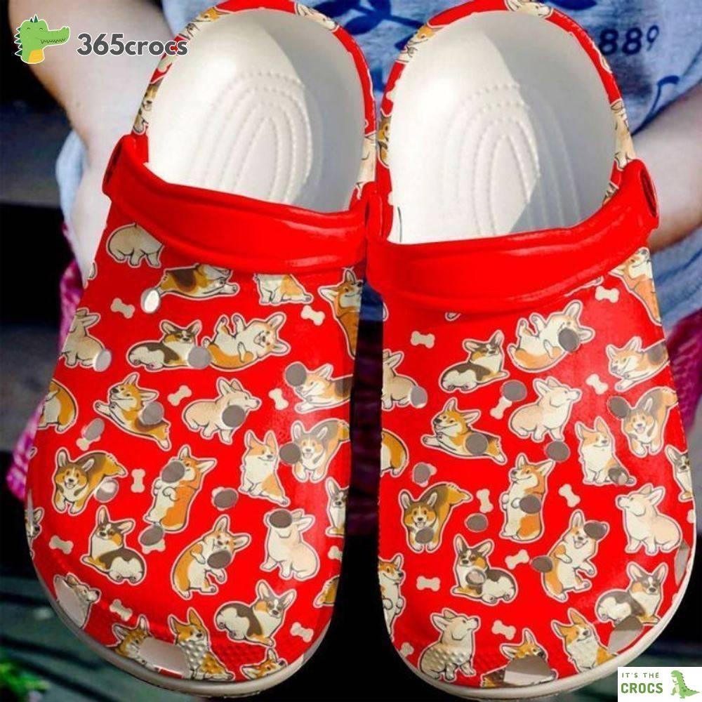Corgi Puppies Red Pattern Happy Valentine’s Day For Corgi Mom Dad Crocs Clog Shoes