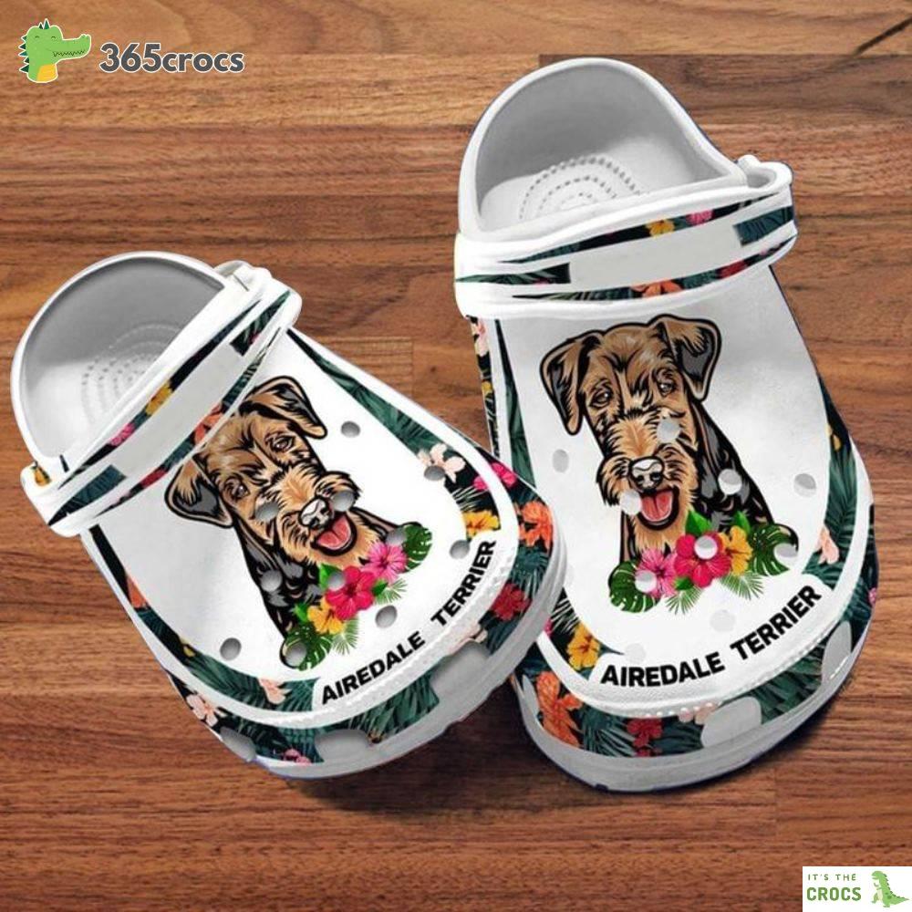 Custom Name Airedale Terrier Slippers Dog Mom Hibiscus Flowers Crocs Clog Shoes