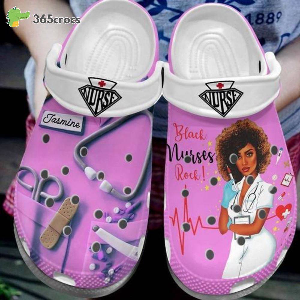 Custom Name Black Nurses Rock Shoes Proud Of Nurse A Great Christmas Nice Crocs Clog Shoes