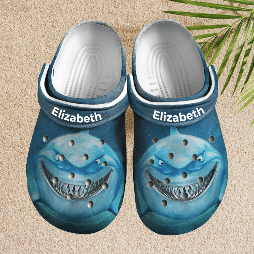 Custom Name Blue Shark Clogs Shoes