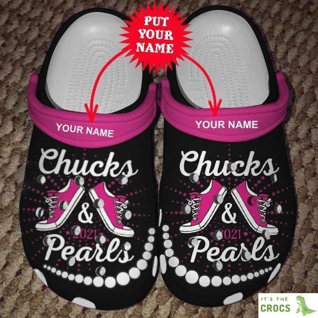 Custom Name Chucks And Pearls Rubber clog Crocs Shoes