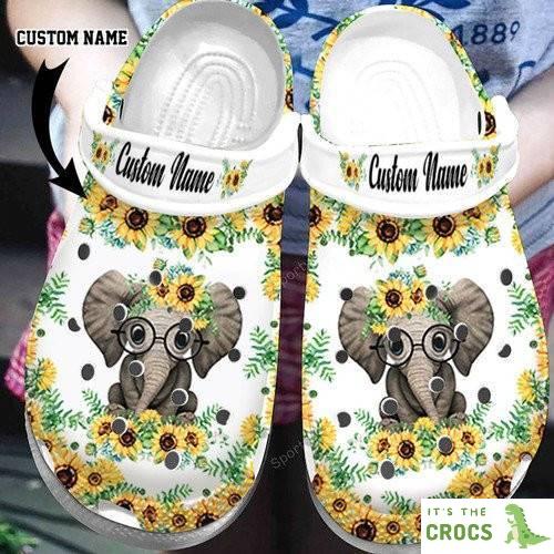 Custom Name Elephant With Sunflower Clogs Crocs Shoes