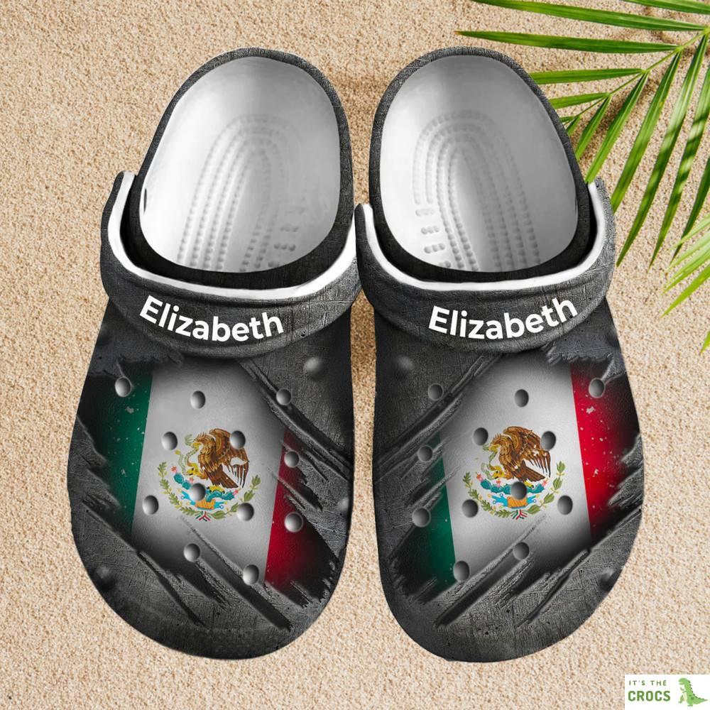 Custom Name Iron Scratch Mexico Flag Clogs Shoes