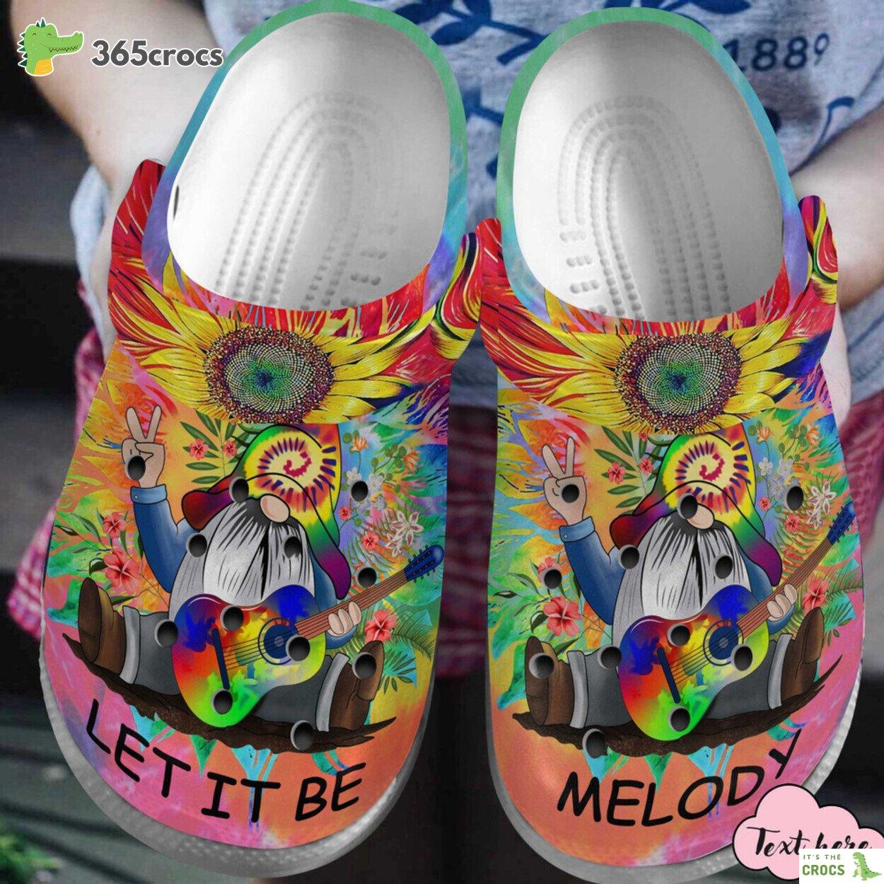 Custom Name Let It Be Gnomies Hippie Old Guitar Gift For Lover Rubber clog Shoes Comfy Footwear