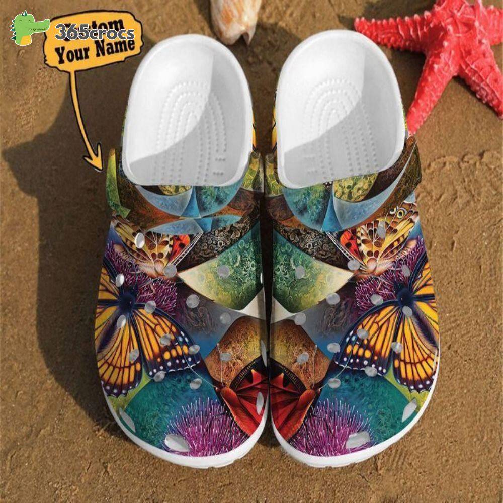 Custom Name Magical Colorful Butterfly Warrior With Angel’s Wings Crocs Clog Shoes