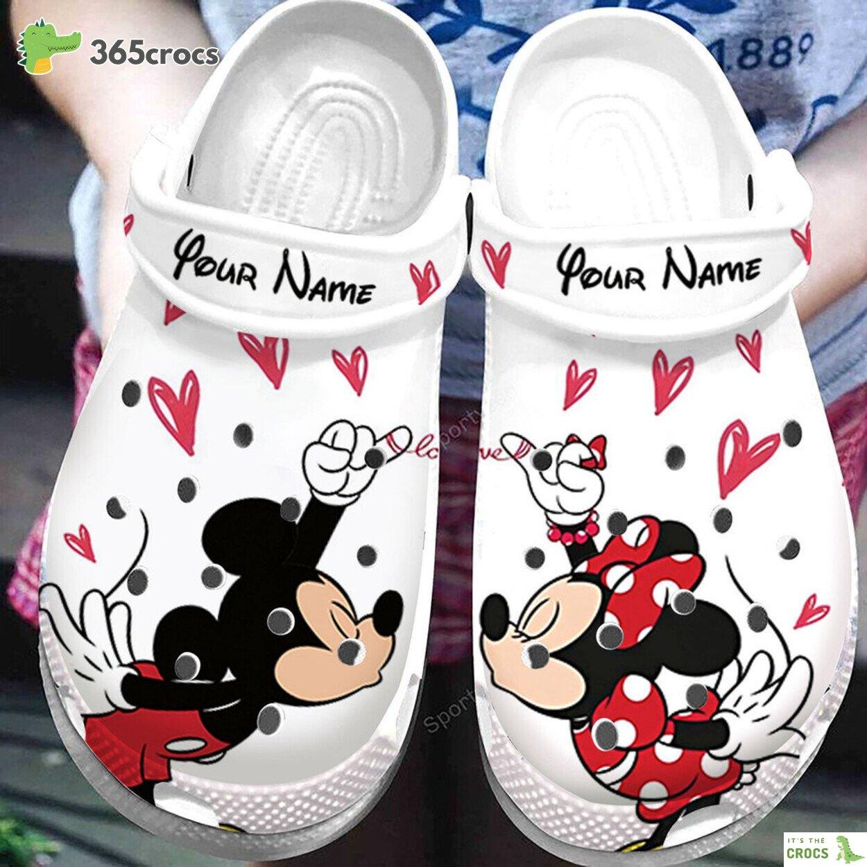 Custom Name Mickey Minnie So Cute Love Couple White Clogs Shoes