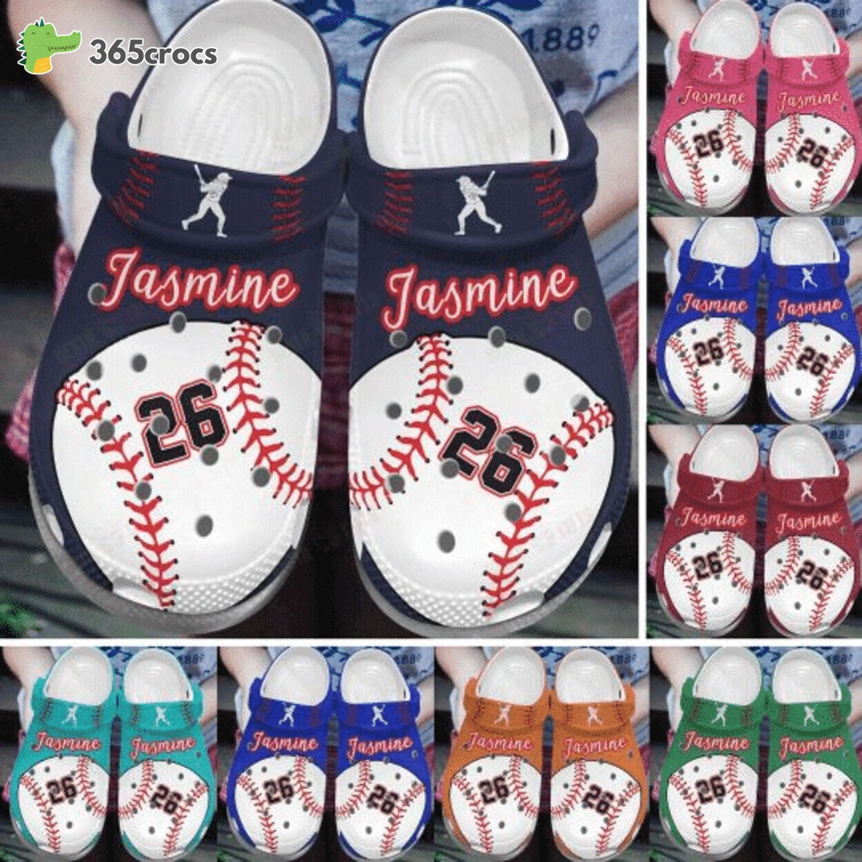 Custom Name Number Baseball Design on Colorful Classic Clogs for Sports Fans