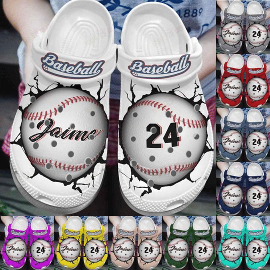Custom Name Number Colorful Baseball Break The Wall Clogs Shoes