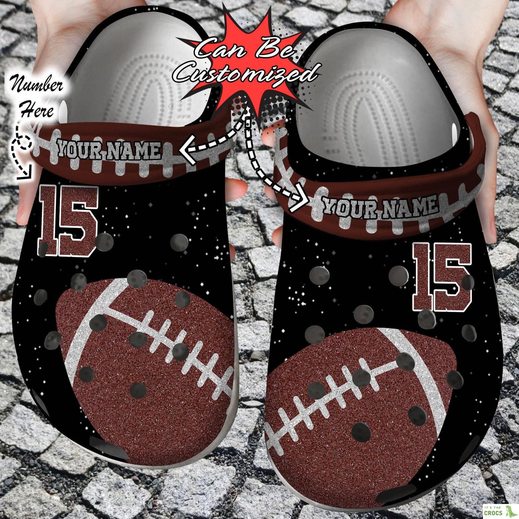 Custom Name Number Football Glitter clog Crocs Shoes Football
