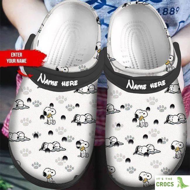 Custom Name Snoopy Icon White Clogs Crocs Shoes