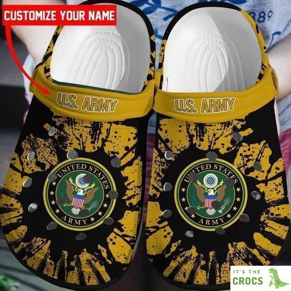 Custom Name Us Army Paint Flakes clog Crocs Shoes