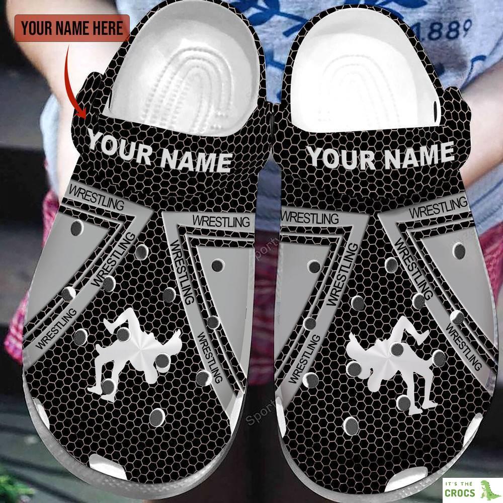 Custom Name Wrestling Steel Black Grey Clogs Shoes