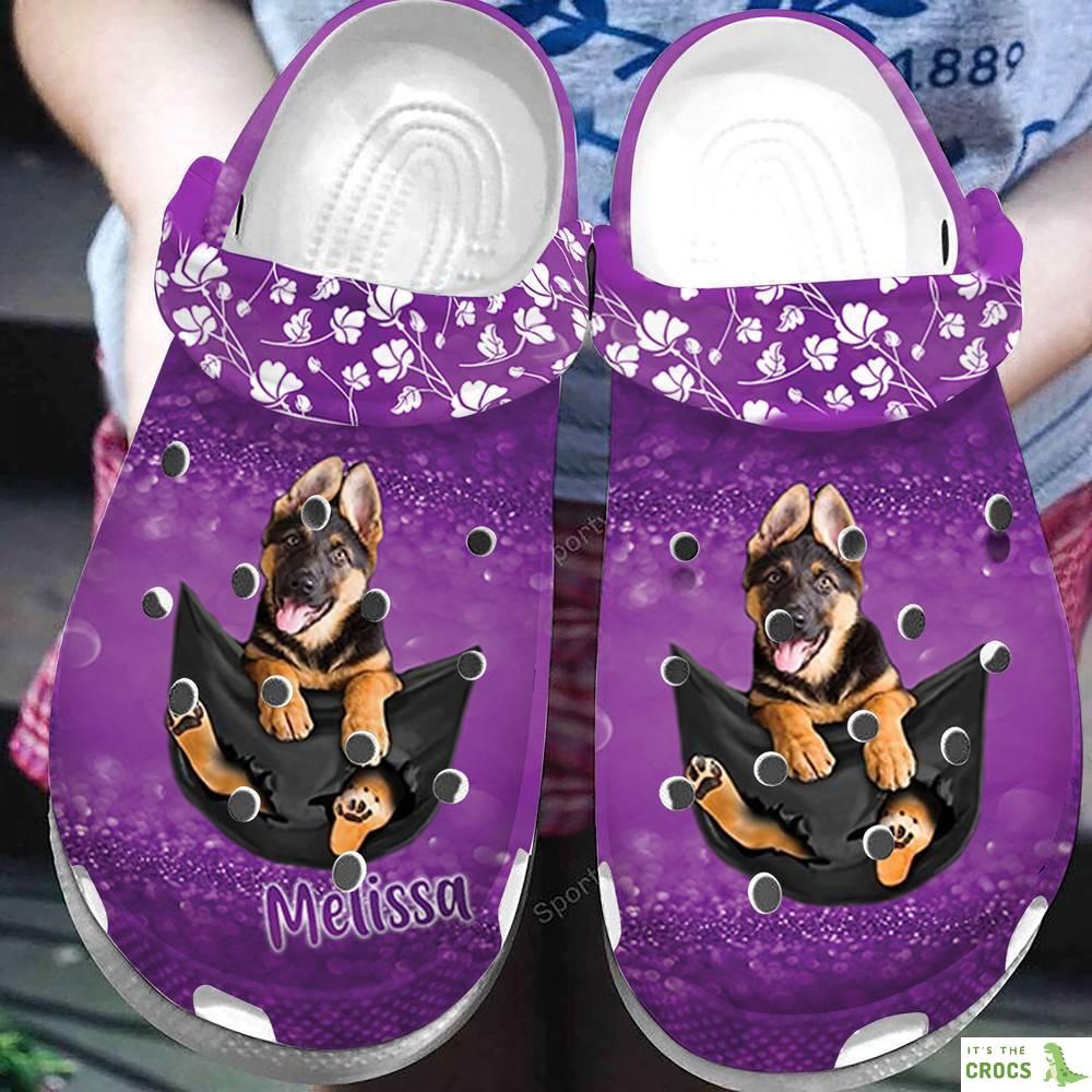 Custom Photo And Name Of Dog Purple Clogs Crocs Shoes