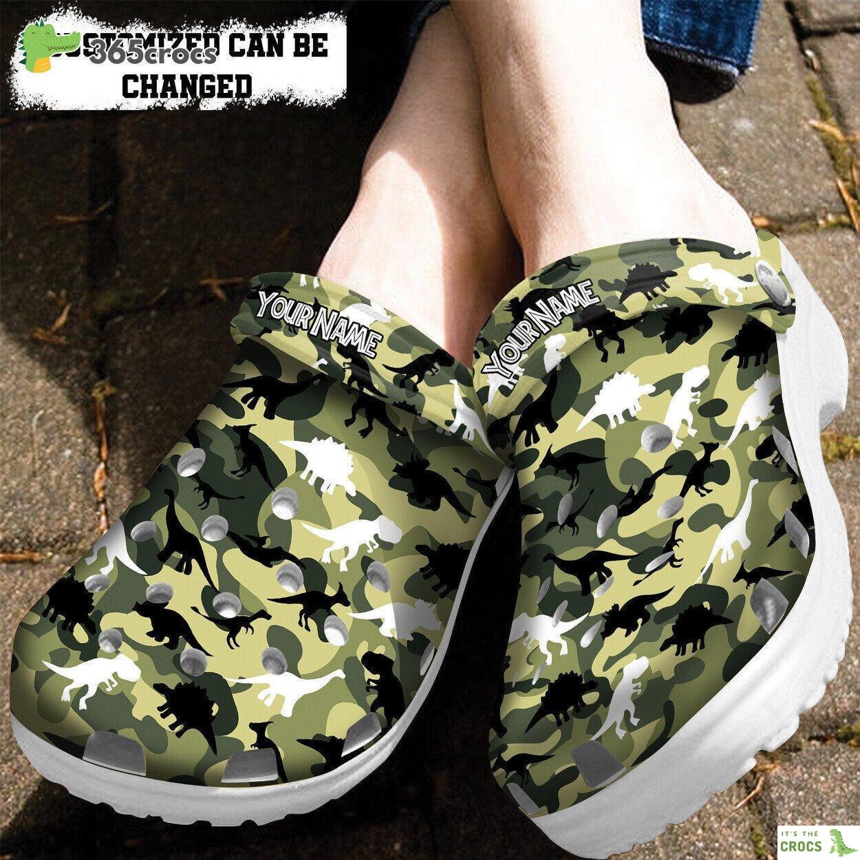 Dinosaur Camo Father Day Military Adventure Clogs Son Husband Gift Footwear