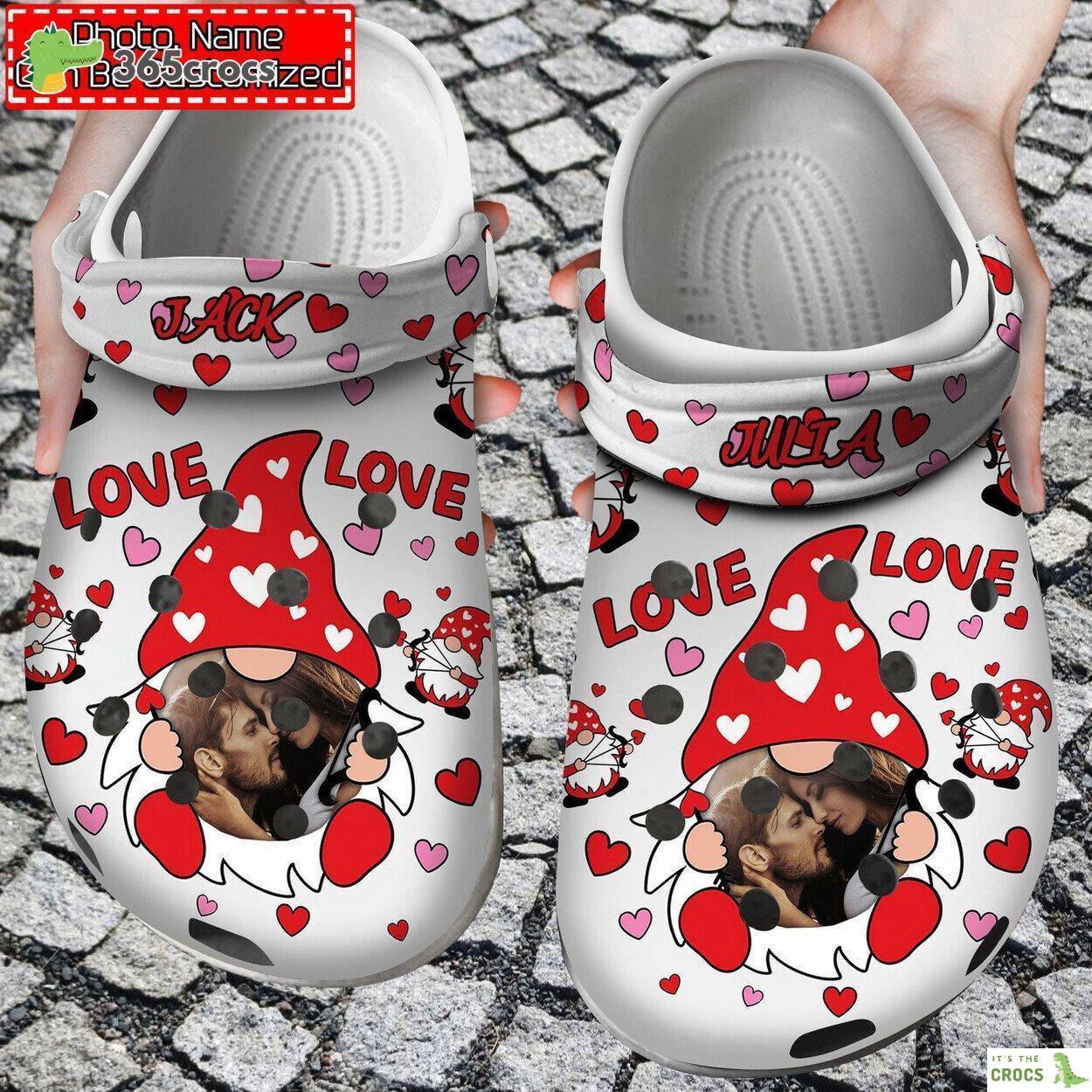 Dive into Love Whimsy Valentine Gnomes Inspired Personalized Clogs