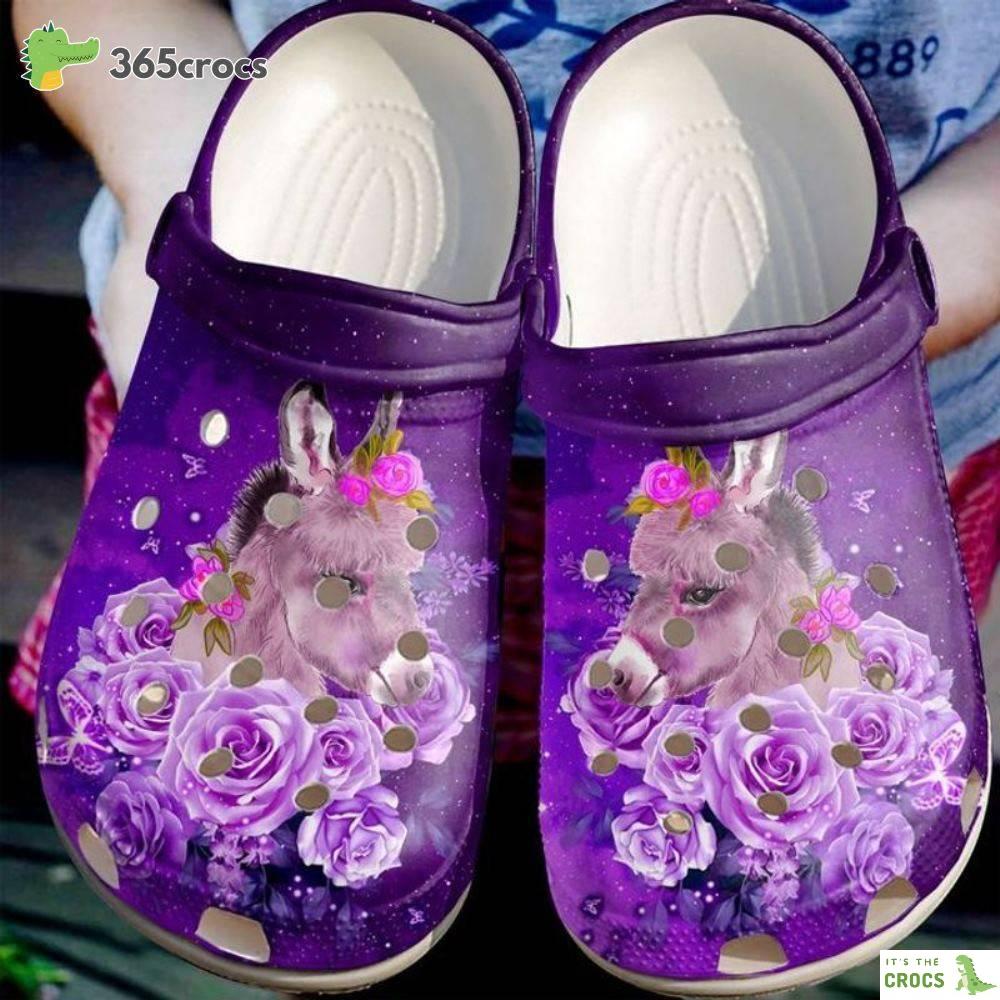 Donkey Lovely Purple Roses Donkey Happy Valentine’s Day Donkey Lovers Crocs Clog Shoes