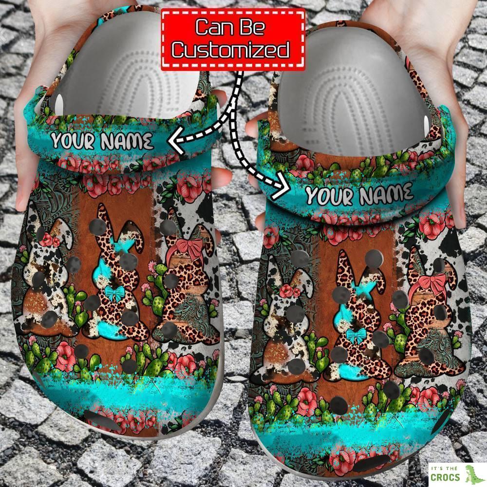 Easter Crocs – Personalized Easter Bunnies Leopard Cowhide Cactus Clog Shoes For Men And Women