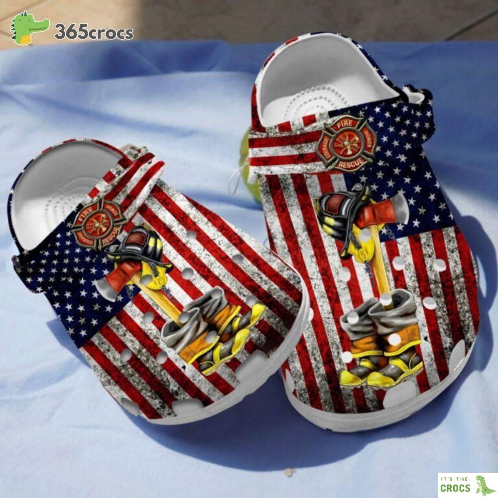 Firefighter Slippers Fireman American Printed Family Gift Valentines Gift Crocs Clog Shoes