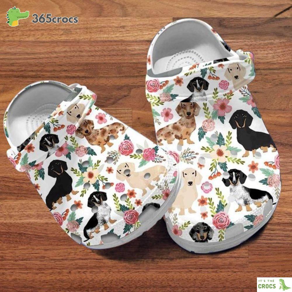 Floral Dachshund Slippers Dachshund Flowers Pattern Dog Mom Gift Crocs Clog Shoes