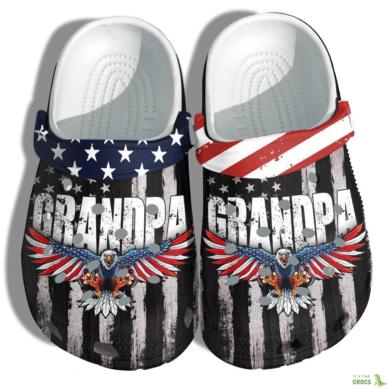 Grandpa Eagle Hawk 4Th Of July Crocs Clog Shoes Military Father Day – Thank You Veteran America Flag Crocs Clog Shoes Birthday Gift