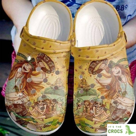 Hippie Dance Until The Flowers Crocs Clog Shoes, Crocs Shoes Gift Women