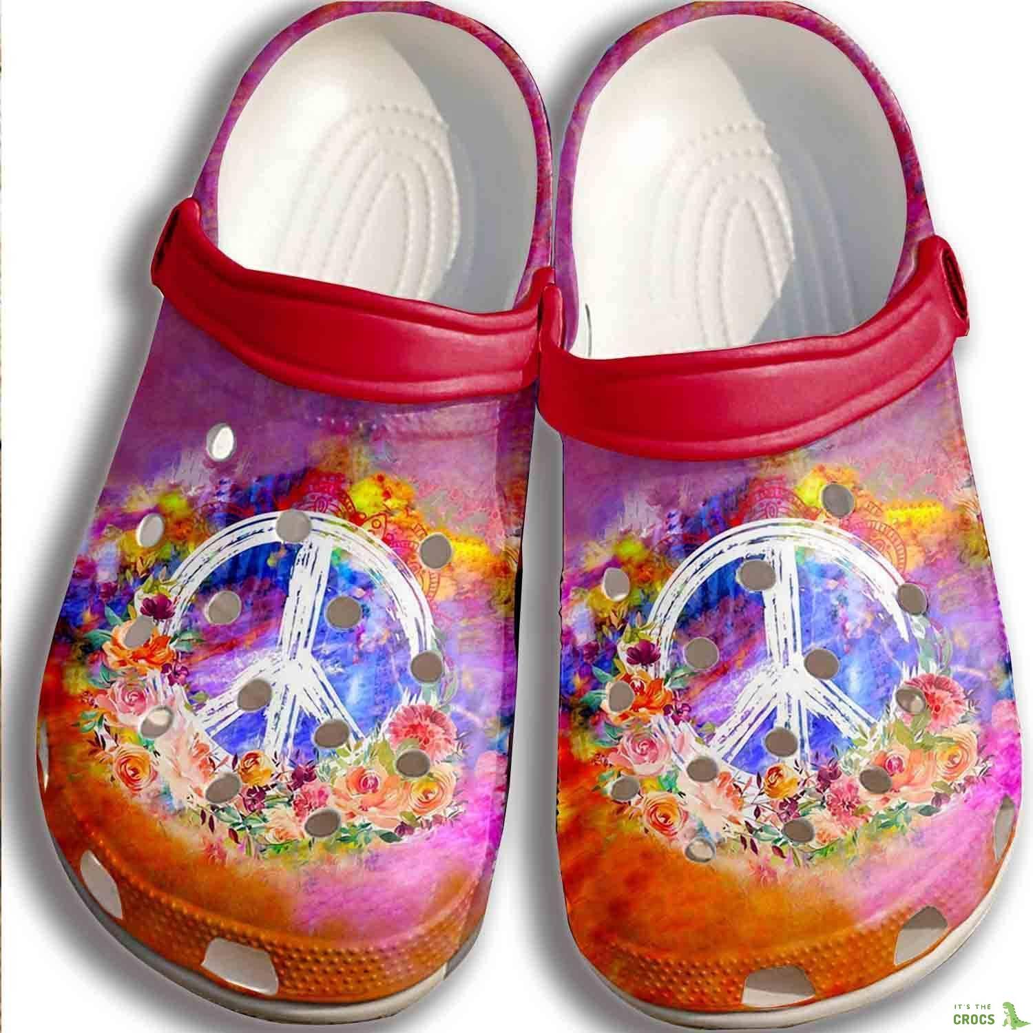 Hippie Peace Sign Symbol Croc Shoes Women – Flower Peace Shoes Crocbland Clog Birthday Gifts For Daughter Mother Niece