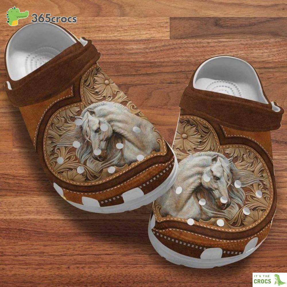 Horse Embossed Classic Clog, White Horse Band Clog, Gift For Daddy Crocs Clog Shoes