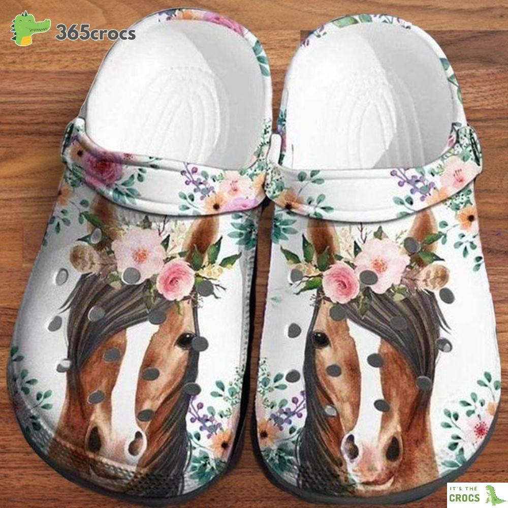 Horse With Flower Art Cute Croc Horse Unisex Croc Birthday For Horse Lovers Crocs Clog Shoes