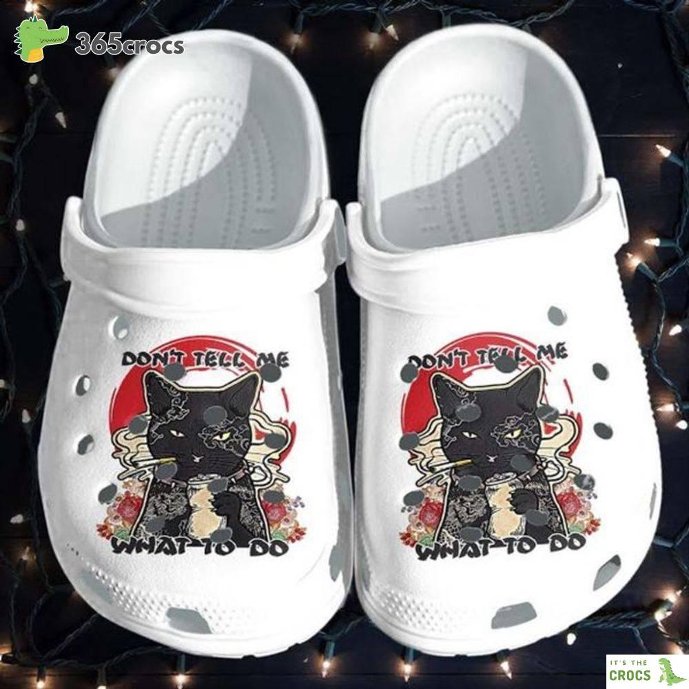 Japan Tattoo Cat Shoes Croc For Father Grandpa Anime Black Cat Cool Special Crocs Clog Shoes