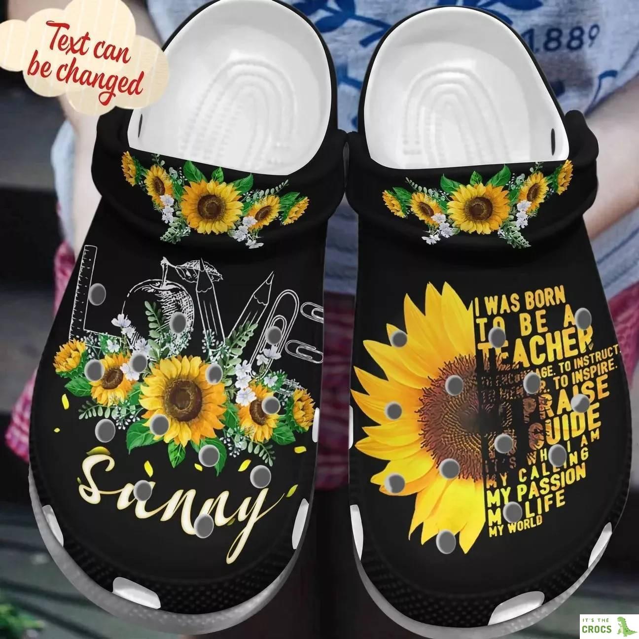 Love Sunflower Personalized Name For Teacher Crocband Clog Crocs Shoes For Men Women