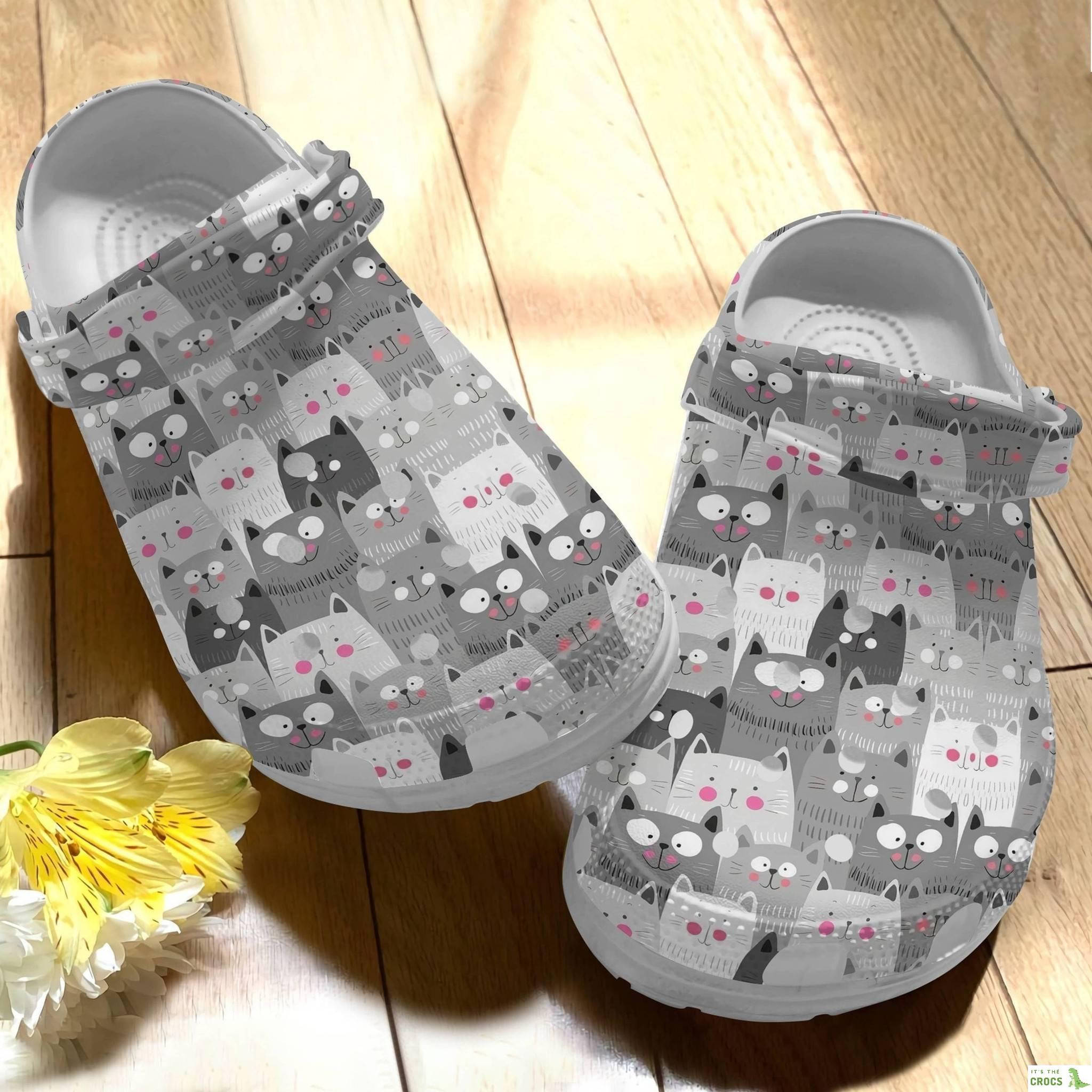 Lovely Cats Grey Crocs Shoes – Cute Animal Crocbland Clogs Gift For Thanksgiving