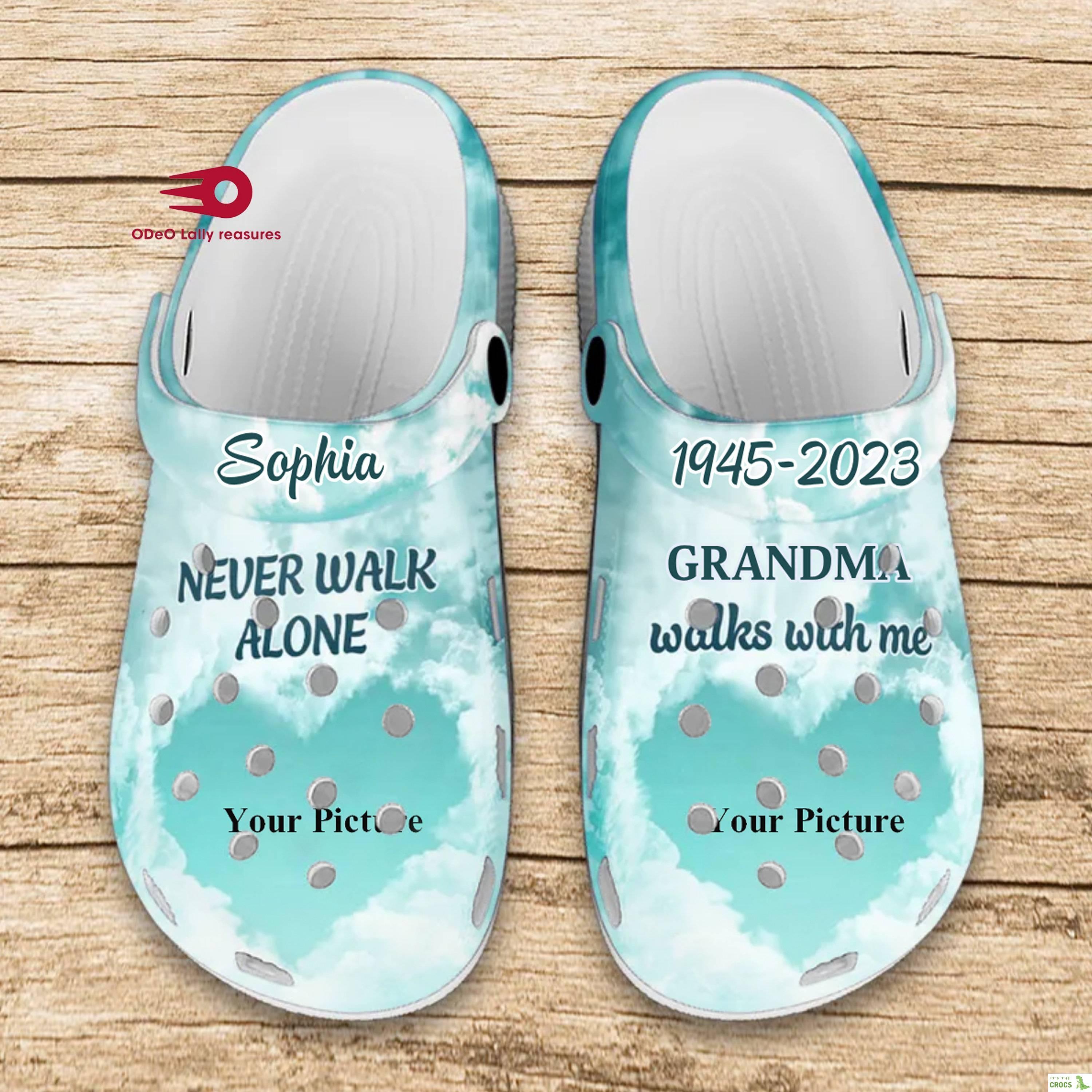 Memorial Grandma Photo Clogs Never Walk Alone Mom Dad Tribute