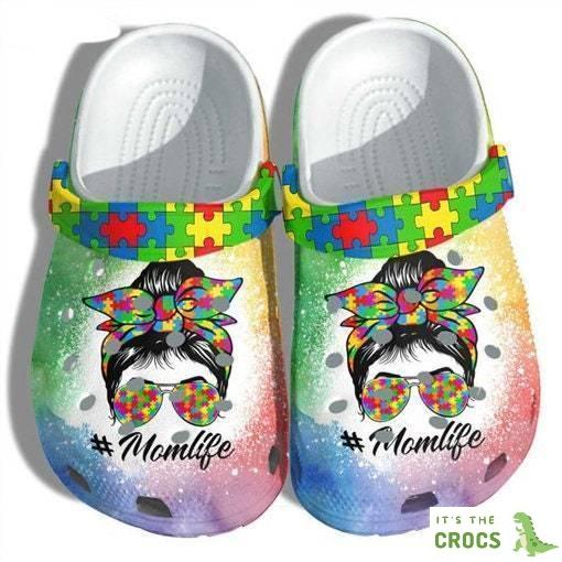 Mom Life With Puzzle Autism Awareness Clogs Shoes Gifts, Gifts For Adults Kids Crocs