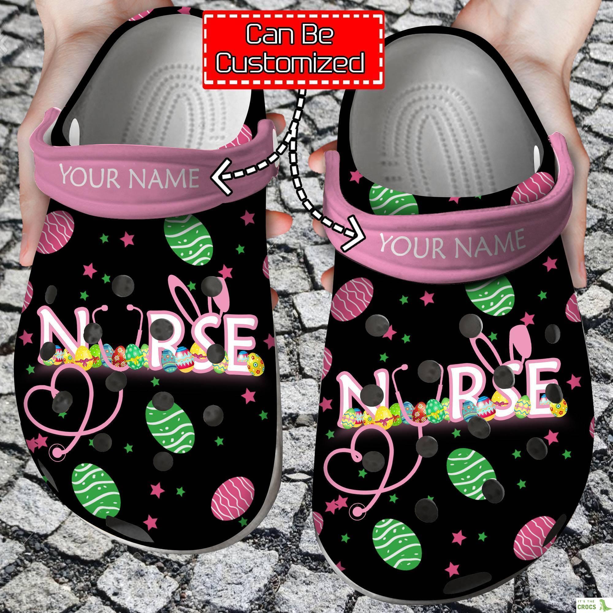 Nurse Personalized Happy Easter Nurse Bunny Rabbit Holiday Clog Crocs Shoes