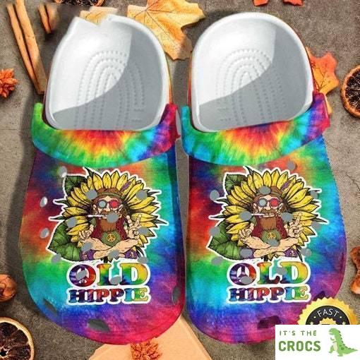 Old Men Hippie Sunflower Weed Crocs Clogs Shoes Gifts For Fathers Day 2023, Gifts For Adults Kids Crocs, Gift Birthday