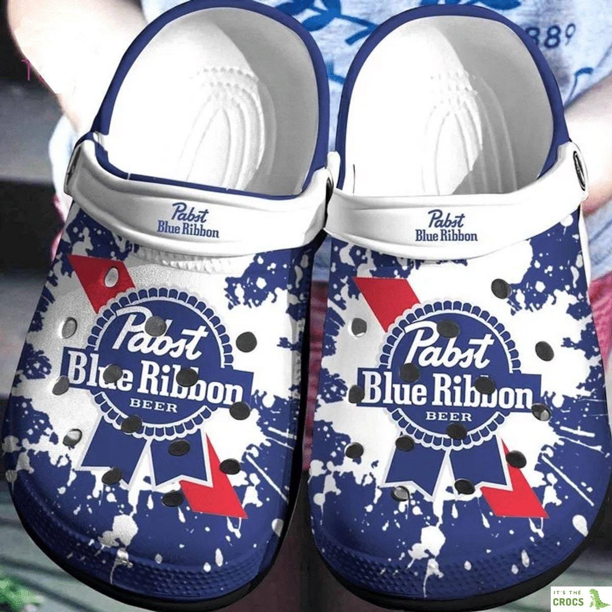 Pabst Blue Ribbon Logo Paint Crocs Shoes, Adult And Kid Crocs, Gift Birthday